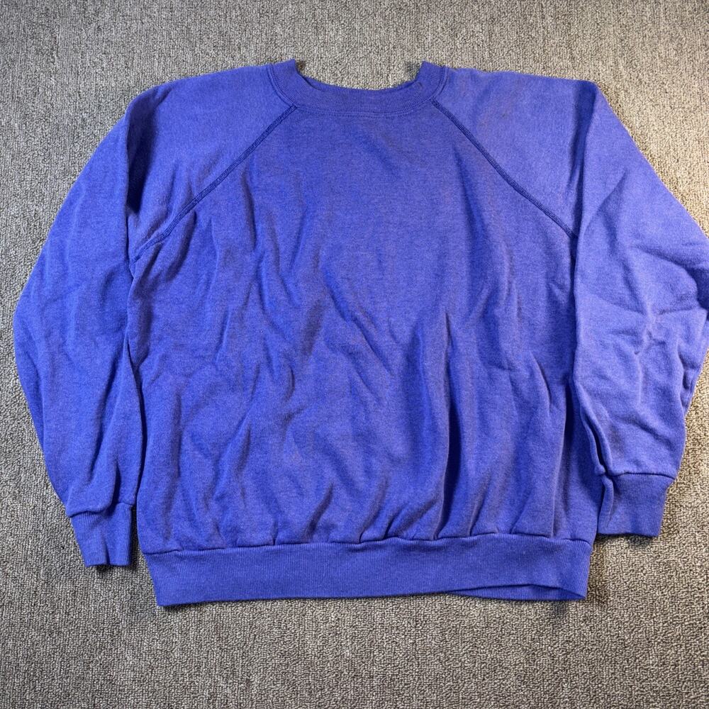 Vintage 70s Sweatshirt Blank Crewneck Medium Purple Cut Tag
